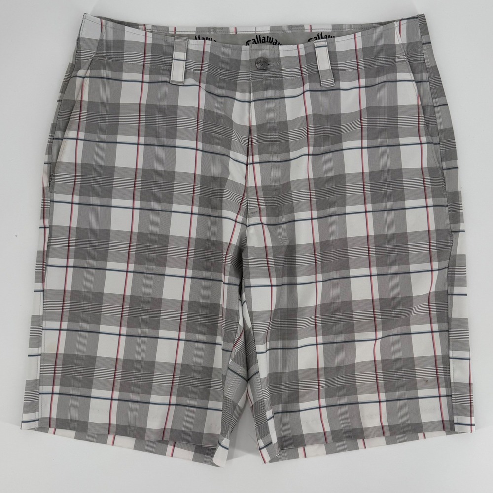 Callaway Mens Grey Plaid Golf Shorts Performance Stretch Size 34 ST3459